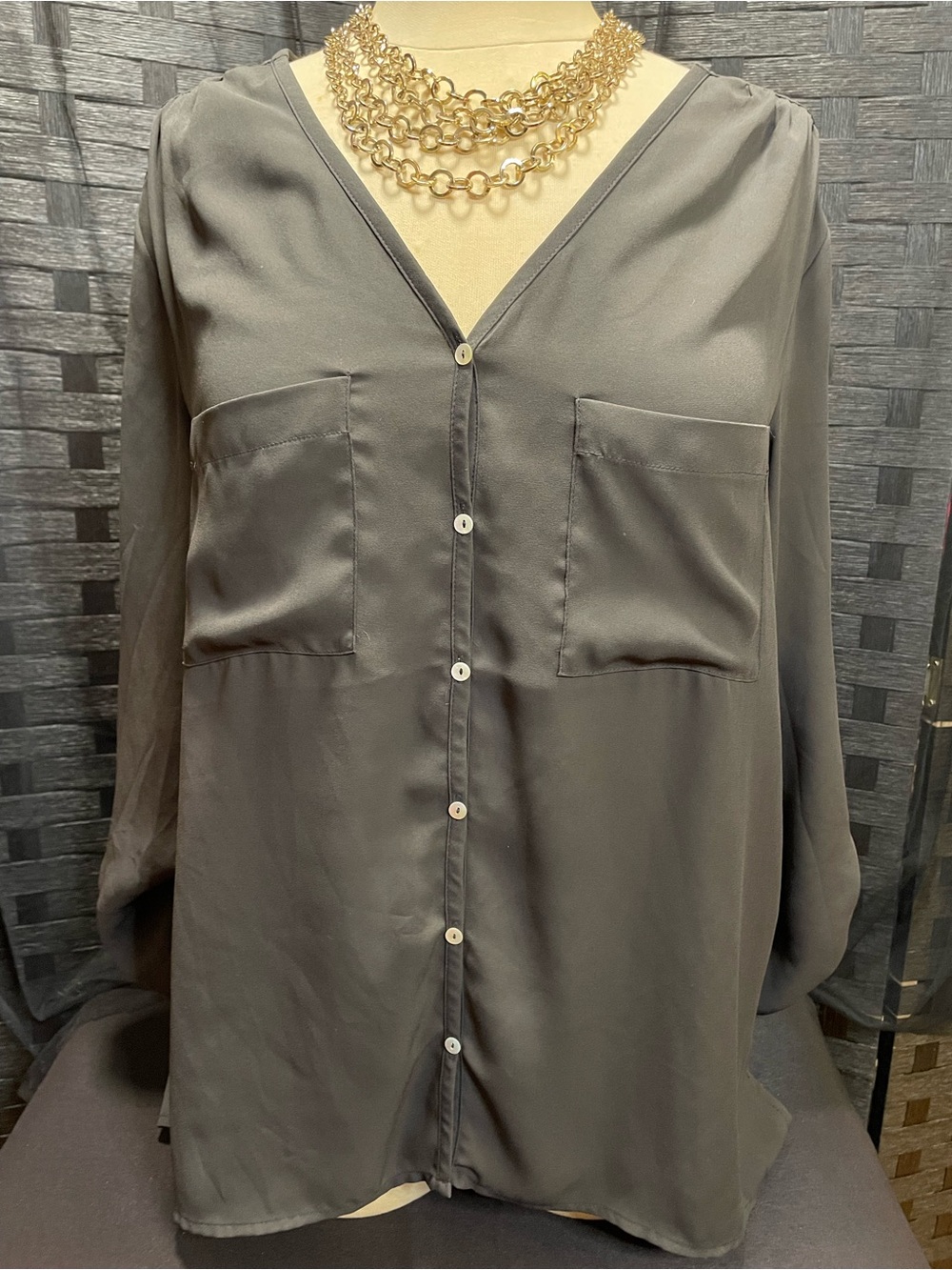 H&M Black Button-Front V-Neck Blouse